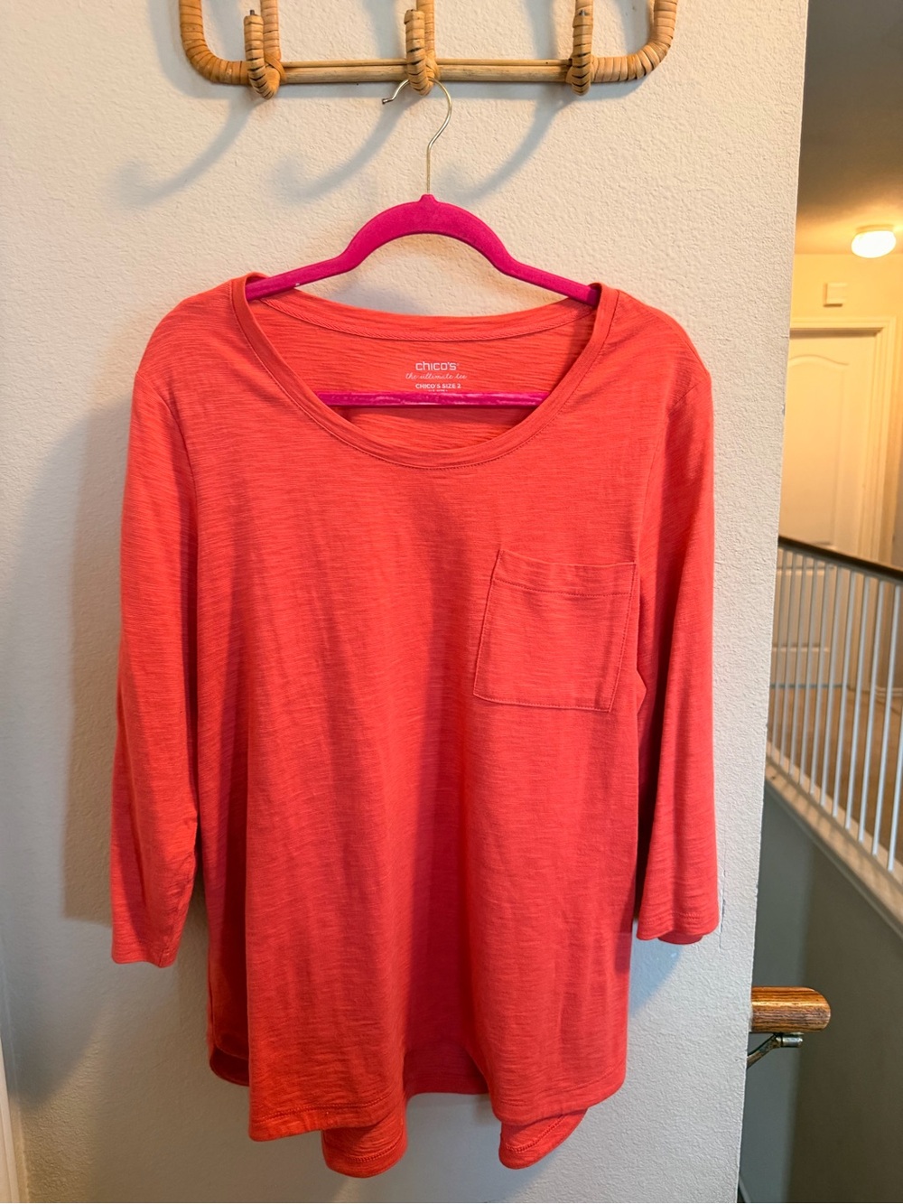 Chico's Coral Long-Sleeve Pocket Tee